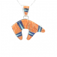Calvin Begay Genuine Spiny Oyster Shell Sterling Silver Reversible Bear Pendant