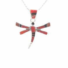 Calvin Begay Jewelry Genuine Spiny Oyster Shell Sterling Silver Dragonfly Pendant