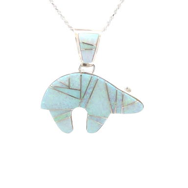 Calvin Begay Fire and Ice Opal Sterling Silver Bear Pendant