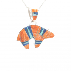 Calvin Begay Genuine Spiny Oyster Shell Sterling Silver Bear Pendant