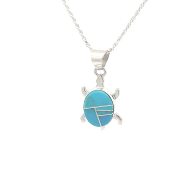 Calvin Begay Genuine Kingman Turquoise Sterling Silver Turtle Pendant