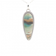 Artie Yellowhorse Native American Jewelry Genuine Opal Wood Sterling Silver Pendant
