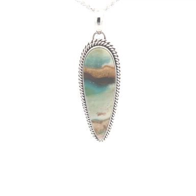Artie Yellowhorse Native American Jewelry Genuine Opal Wood Sterling Silver Pendant