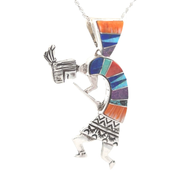 Calvin Begay Genuine Turquoise Sterling Silver Kokopelli Pendant