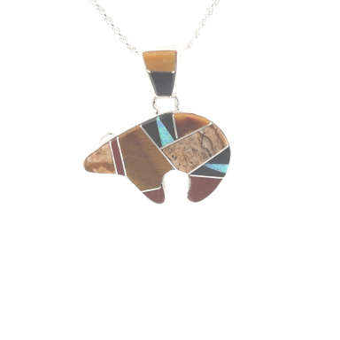 Calvin Begay Jewelry Genuine Picture Jasper Sterling Silver Bear Pendant