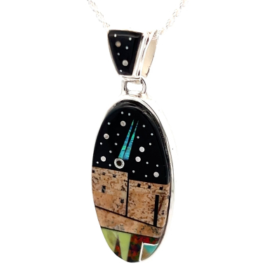 Calvin Begay Starry Night in the Pueblo Sterling Silver Navajo Pendant