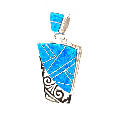 Calvin Begay Blue Opal Sterling Silver Navajo Pendant
