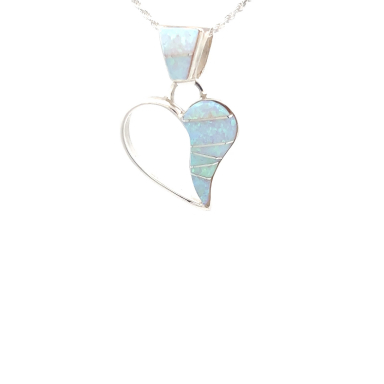 Calvin Begay Fire and Ice Opal Sterling Silver Heart Pendant