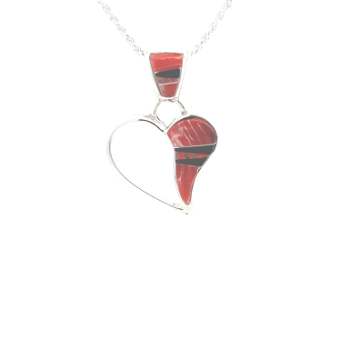 Calvin Begay Genuine Fire Spiny Oyster Shell Sterling Silver Open Heart Pendant