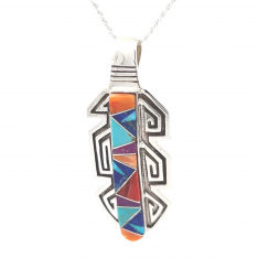 Calvin Begay Genuine Gemstone Sterling Silver Feather Pendant