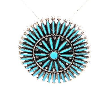 Zuni Indain Jewelry Genuine Sleeping Beauty Turquoise Sterling Silver Brooch/Pendant