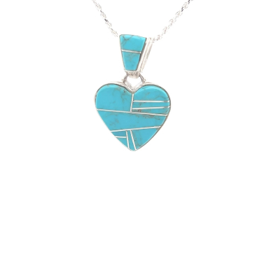 Calvin Begay Genuine Kingman Turquoise Sterling Silver Heart Pendant