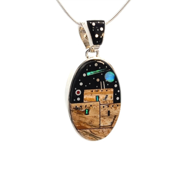 Calvin Begay Starry Night in the Pueblo Sterling Silver Pendant