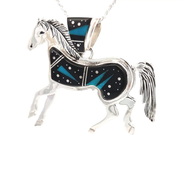 Calvin Begay Night Sky Sterling Silver Horse Pendant