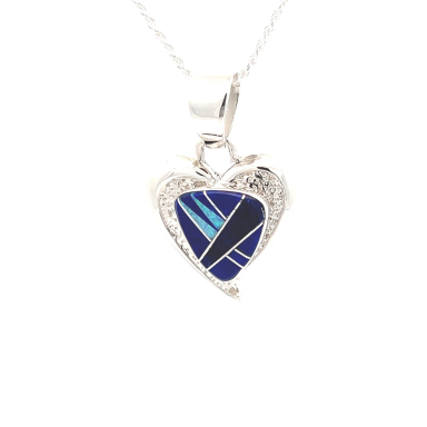 Calvin Begay Genuine Blue Lapis Sterling Silver  Heart Pendant