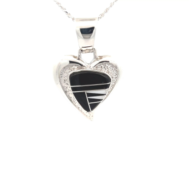 Calvin Begay Genuine Acoma Jet Sterling Silver Heart Pendant