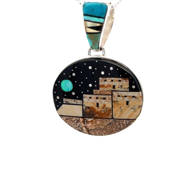 Calvin Begay Starry Night at the Pueblo Reversible Pendant