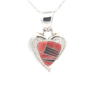 Calvin Begay Genuine Spiny Oyster Sterling Silver Heart Pendant
