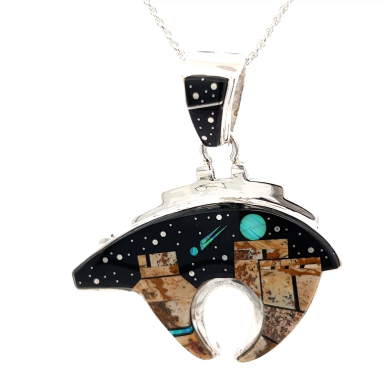 Calvin Begay New Reversible Bear Design Starry Night Pendant