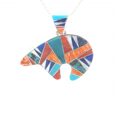 Calvin Begay Genuine Kingman Turquoise Sterling Silver Bear Pendant