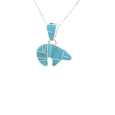 Calvin Begay Genuine Kingman Turquoise Sterling Silver Reversible Bear Pendant