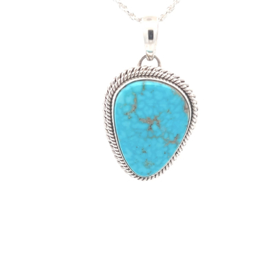Artie Yellowhorse Jewelry Genuine Kingman Turquoise Sterling Silver Navajo Pendant