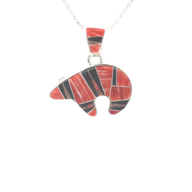Calvin Begay Genuine Spiny Oyster Shell Sterling Silver Bear Pendant