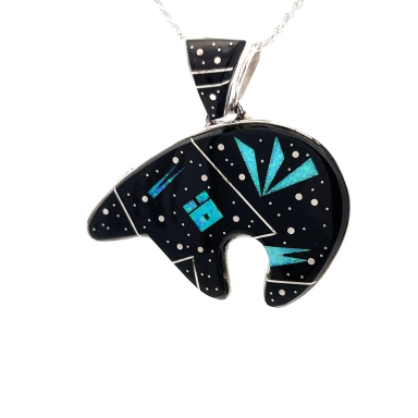 Calvin Begay Night Sky Sterling Silver Mystical Yei Bear Pendant