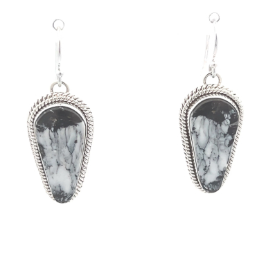 Artie Yellowhorse Jewelry Genuine White Buffalo Turquoise  Sterling Silver Earrings