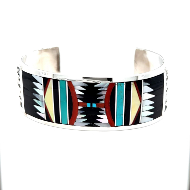 Zuni Indian Jewelry 8" Bracelet Genuine Gemstones Sterling Silver Bracelet