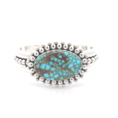 Artie Yellowhorse Jewelry Genuine Kingman Web Turquoise Sterling Silver Bracelet
