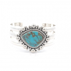 Artie Yellowhorse Jewelry Genuine Kingman Turquoise Sterling Silver Bracelet