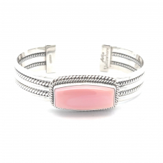 Artie Yellowhorse Native American Jewelry Genuine Pink Conch Sterling Silver Bracelet