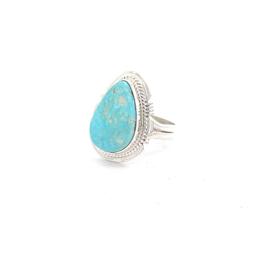 Genuine Kingman Turquoise Sterling Silver Navajo Ring