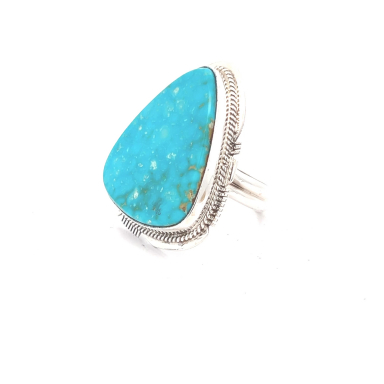 Genuine Kingman Turquoise Sterling Silver Navajo Ring