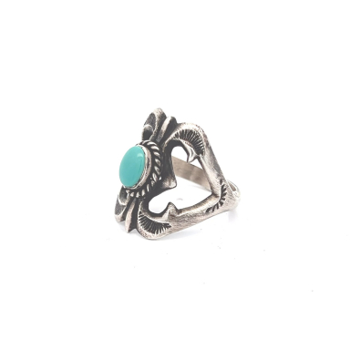 Burnished Sterling Silver Turquoise Navajo Ring
