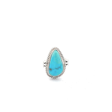 Genuine Kingman Turquoise Sterling Silver Navajo Ring