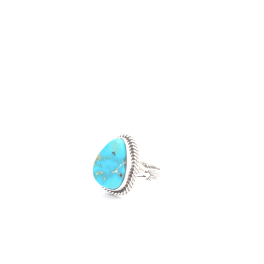 Genuine Kingman Turquoise Sterling Silver Navajo Ring