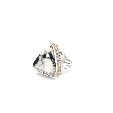 Genuine White Buffalo Turquoise Sterling Silver Navajo Ring