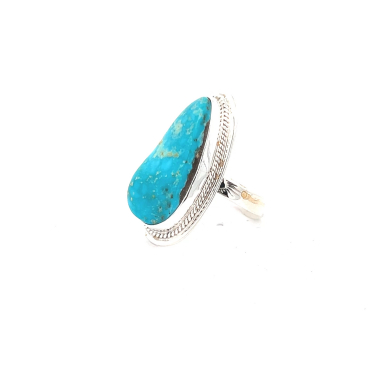 Genuine Blue  Kingman Turquoise Nugget  Sterling Silver Navajo Ring