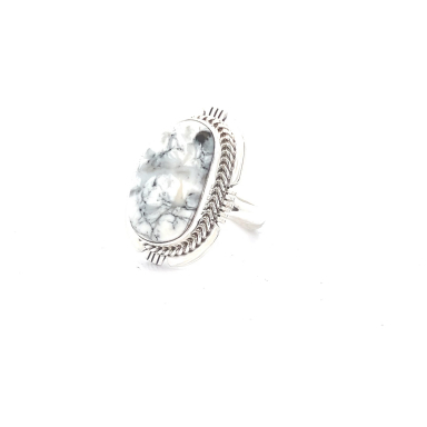 Genuine White Buffalo Turquoise Sterling Silver Navajo Ring