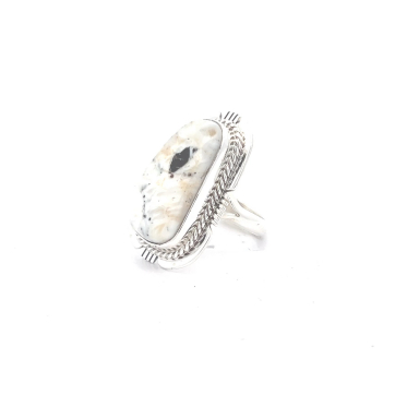 Genuine White Buffalo Turquoise Sterling Silver Navajo Ring