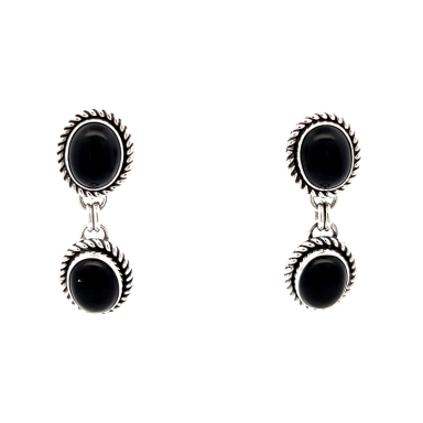 Artie Yellowhorse Genuine Black Onyx Sterling Silver Native American Earrings