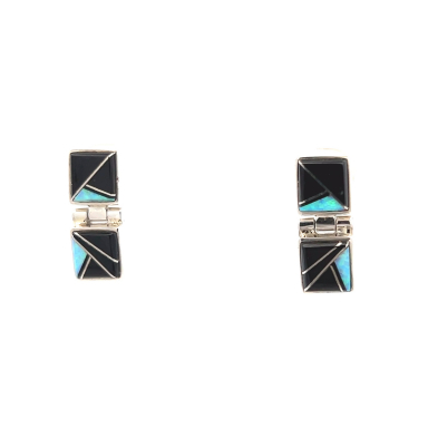 Navajo Artist Calvin Begay Genuine Acoma Jet Sterling Silver Earrings