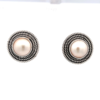 Artie Yellowhorse Jewelry Genuine Mabe Pearl Sterling Silver Earrings