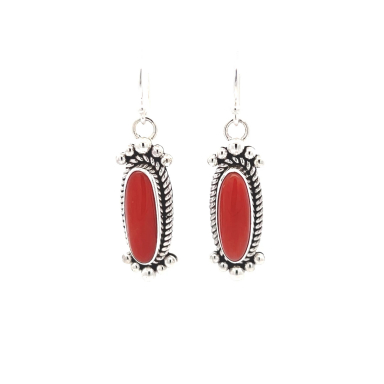 Artie Yellowhorse Jewelry Genuine Mediterranean Coral Sterling Silver Earrings
