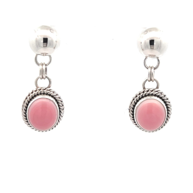 Artie Yellowhorse Native American Jewelry Genuine Pink Conch Sterling Silver Earrings