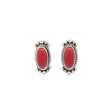 Artie Yellowhorse Jewelry Genuine Mediterranean Coral Sterling Silver Earrings