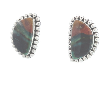 Artie Yelllowhorse Native American Jewelry Genuine Opal Wood Sterling Silver Navajo Earrings