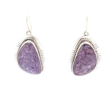 Genuine Charoite Sterling Silver Native American Earrings